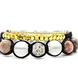 Balla Bracelets Brown Agate Stone and Gold Geometr